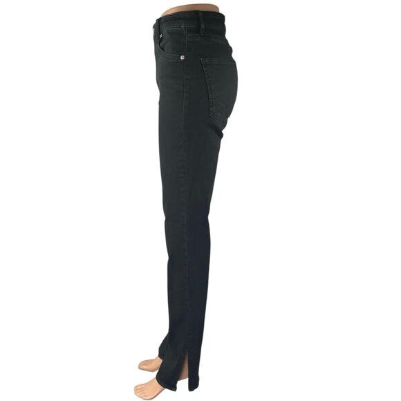 Zara Women's Black Slit Hem High Waisted Casual Slim Straight Denim Jeans Size 8 - Picture 2 of 5
